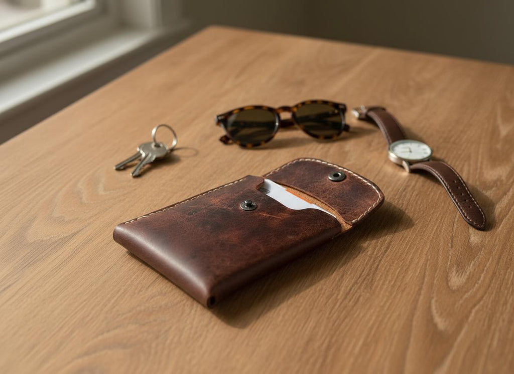 Porte-cartes en cuir marron vintage – Compact & Élégant