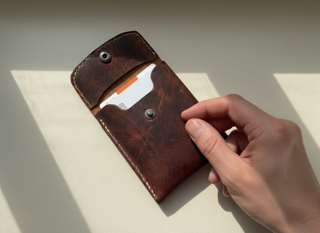 Porte-cartes en cuir marron vintage – Compact & Élégant