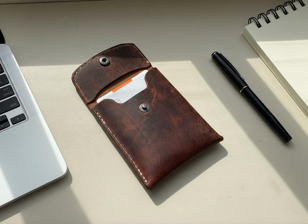 Porte-cartes en cuir marron vintage – Compact & Élégant