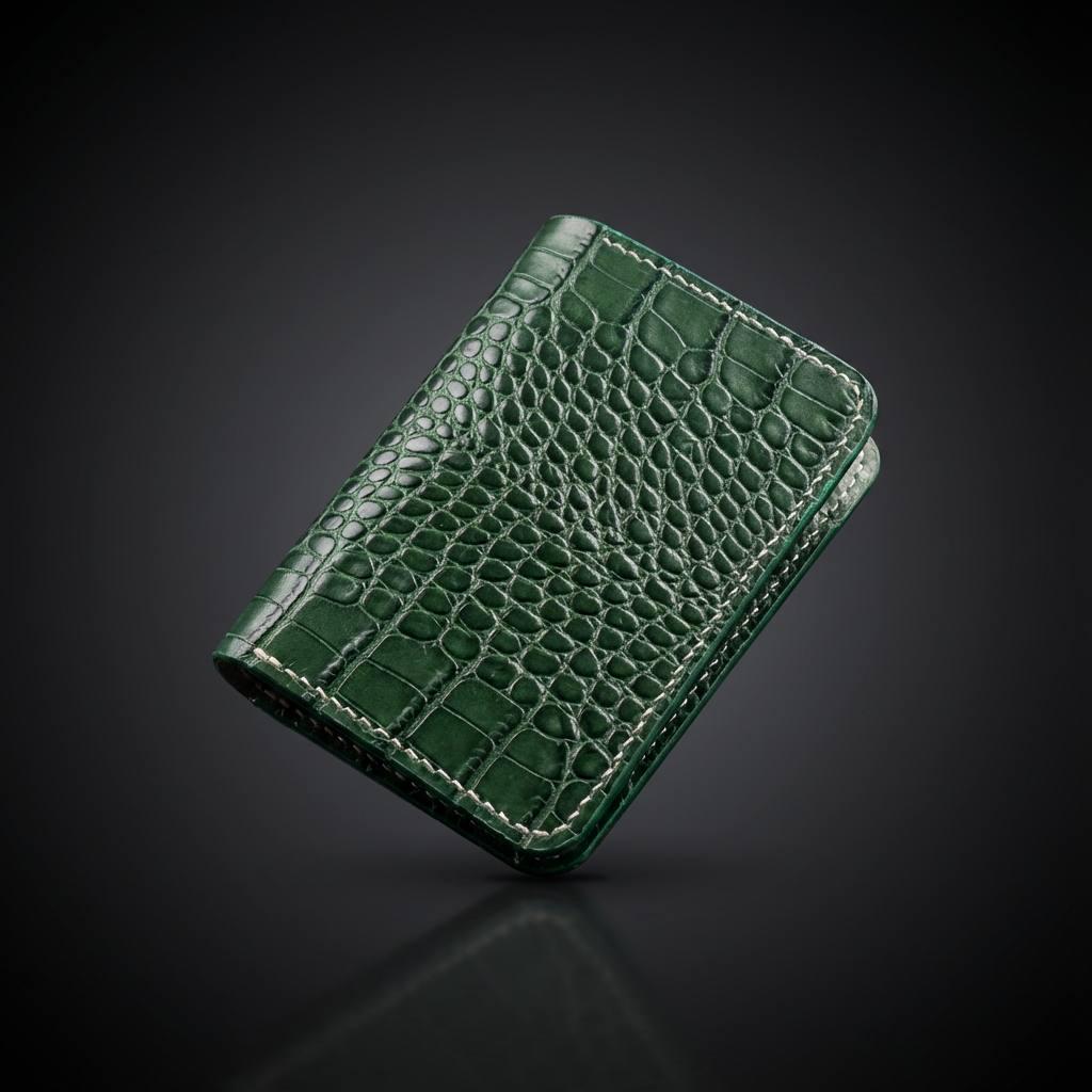 Protège-Passeport en Cuir Façon Crocodile Vert – Étui Passeport Luxe, Accessoire de Voyage Élégant, Cadeau Voyageur