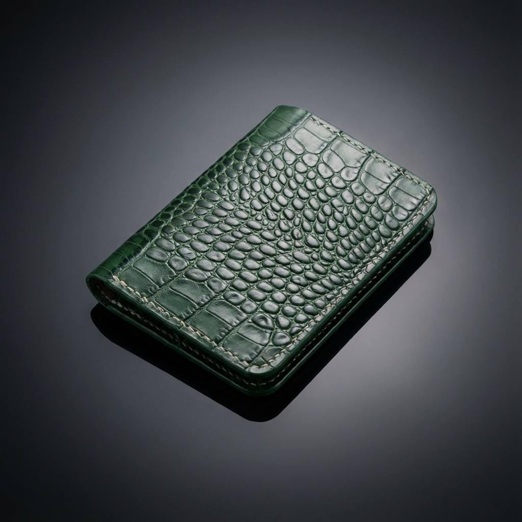 Protège-Passeport en Cuir Façon Crocodile Vert – Étui Passeport Luxe, Accessoire de Voyage Élégant, Cadeau Voyageur