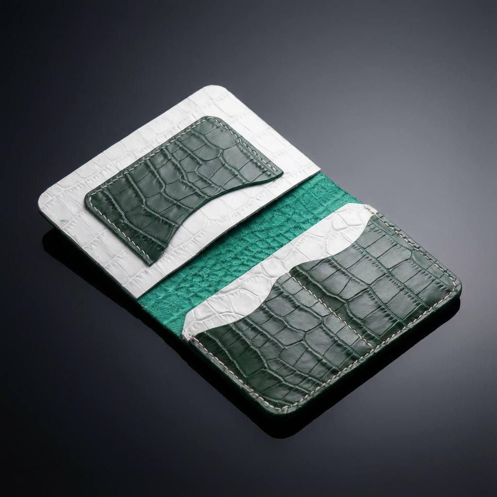 Protège-Passeport en Cuir Façon Crocodile Vert – Étui Passeport Luxe, Accessoire de Voyage Élégant, Cadeau Voyageur