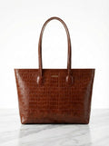 Handmade Croc-Embossed Leather Tote Bag – Genuine Vegetable Tanned Leather Handbag – Elegant Luxury Women’s Bag