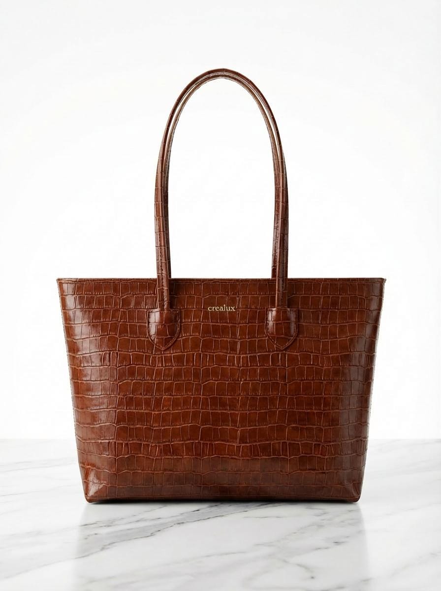 Handmade Croc-Embossed Leather Tote Bag – Genuine Vegetable Tanned Leather Handbag – Elegant Luxury Women’s Bag