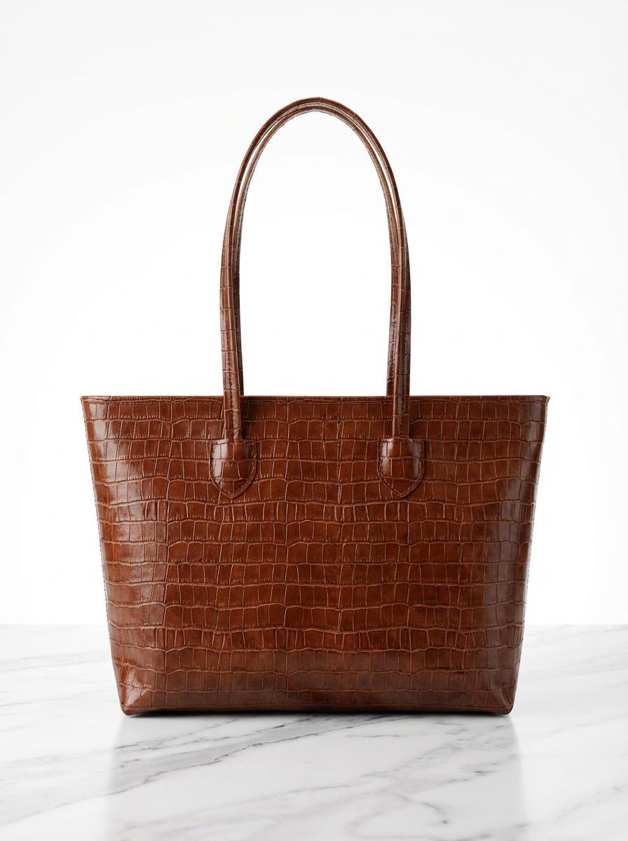 Handmade Croc-Embossed Leather Tote Bag – Genuine Vegetable Tanned Leather Handbag – Elegant Luxury Women’s Bag
