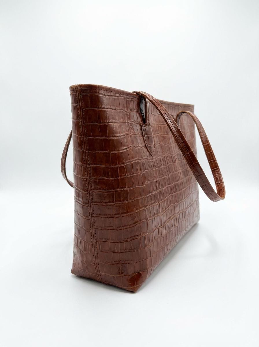 Handmade Croc-Embossed Leather Tote Bag – Genuine Vegetable Tanned Leather Handbag – Elegant Luxury Women’s Bag