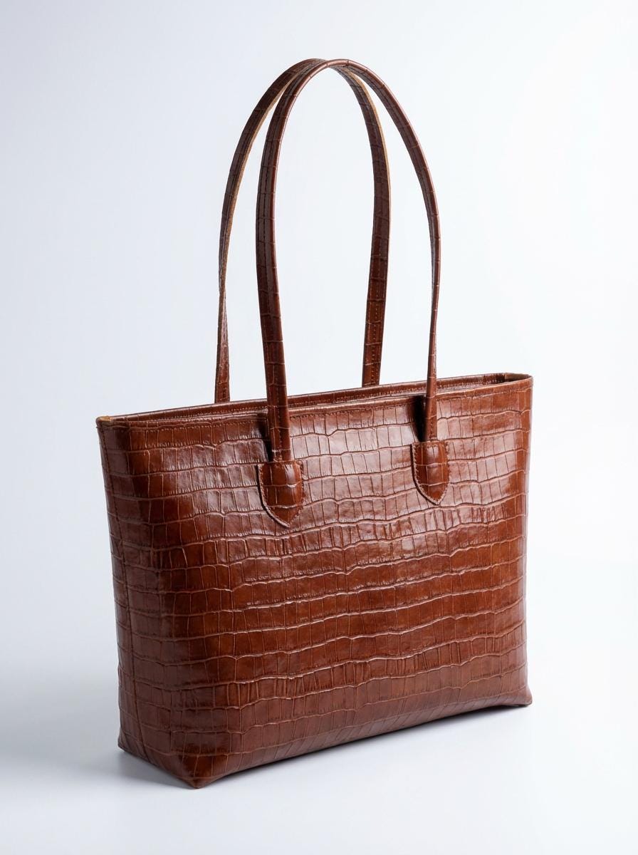 Handmade Croc-Embossed Leather Tote Bag – Genuine Vegetable Tanned Leather Handbag – Elegant Luxury Women’s Bag