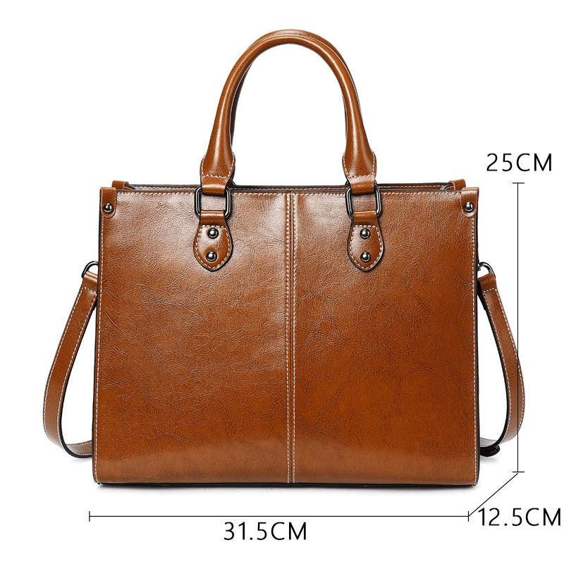 Vintage Brown Leather Tote Bag for Women, Large Shoulder Handbag, Elegant Crossbody Purse, Office Work Bag, Everyday Chic Satchel