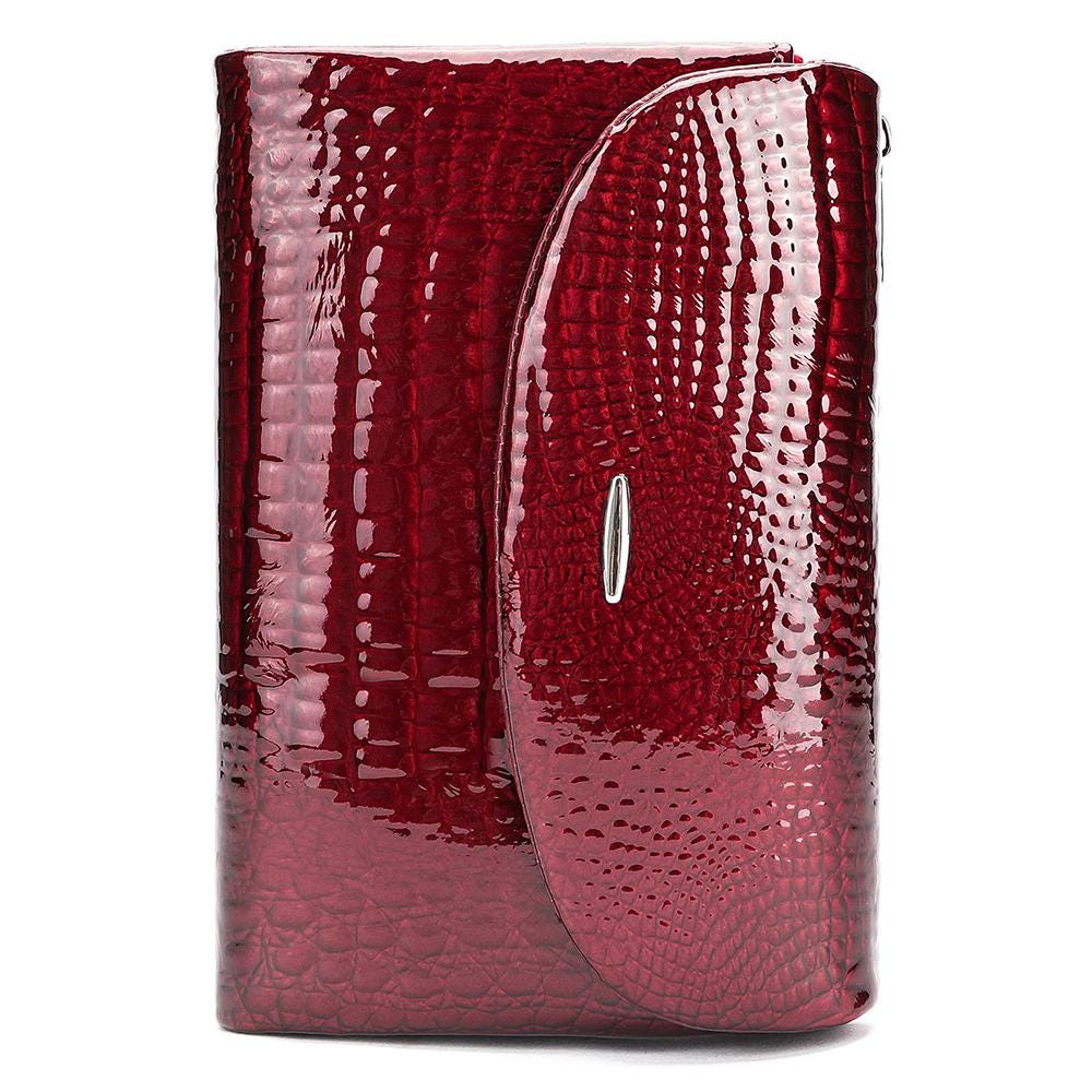 Burgundy Crocodile Wallet for Women, Patent Leather Long Wallet, Zip Clutch Purse, Multi Card Holder, Elegant Red Wallet, Gift for Her