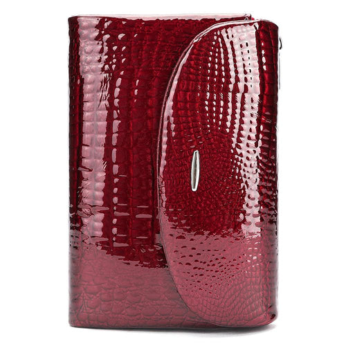Burgundy Crocodile Wallet for Women, Patent Leather Long Wallet, Zip Clutch Purse, Multi Card Holder, Elegant Red Wallet, Gift for Her
