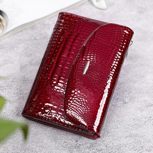 Burgundy Crocodile Wallet for Women, Patent Leather Long Wallet, Zip Clutch Purse, Multi Card Holder, Elegant Red Wallet, Gift for Her