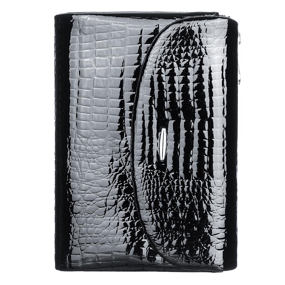 Black Crocodile Wallet for Women, Patent Leather Long Wallet, Zip Clutch Purse, Multi Card Holder, Elegant Black Wallet