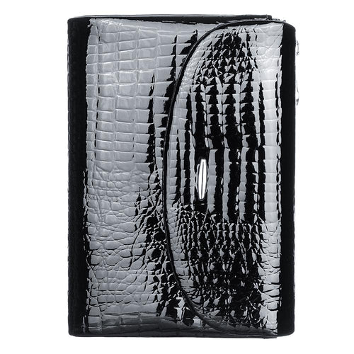 Black Crocodile Wallet for Women, Patent Leather Long Wallet, Zip Clutch Purse, Multi Card Holder, Elegant Black Wallet