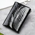 Black Crocodile Wallet for Women, Patent Leather Long Wallet, Zip Clutch Purse, Multi Card Holder, Elegant Black Wallet