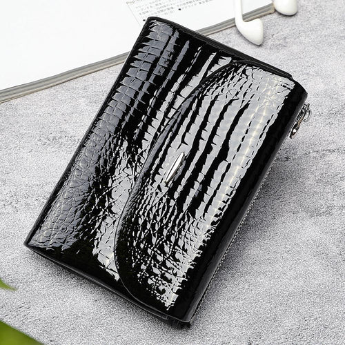 Black Crocodile Wallet for Women, Patent Leather Long Wallet, Zip Clutch Purse, Multi Card Holder, Elegant Black Wallet