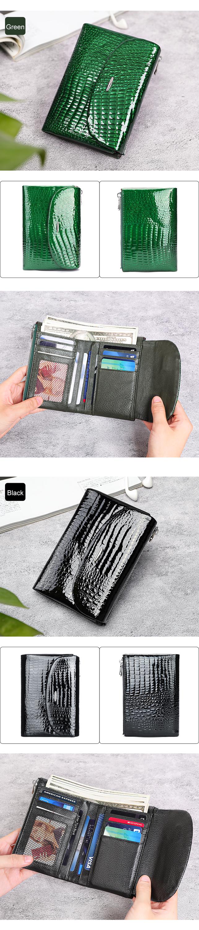 Black Crocodile Wallet for Women, Patent Leather Long Wallet, Zip Clutch Purse, Multi Card Holder, Elegant Black Wallet