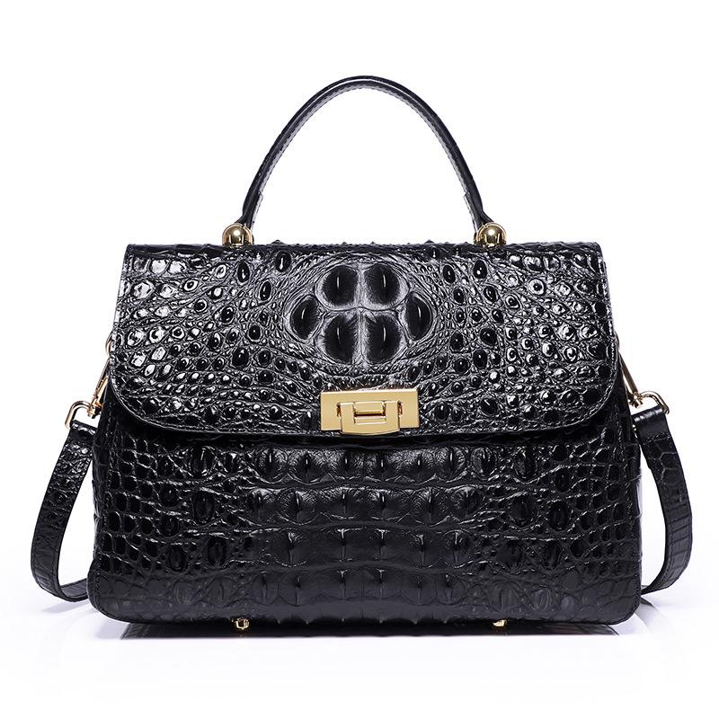 Black Crocodile Handbag for Women, Luxury Leather Shoulder Bag, Elegant Top Handle Purse, Crossbody Satchel, Designer Style Tote