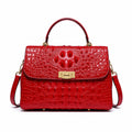 Luxury Red Crocodile Embossed Handbag for Women, Designer Style Top Handle Purse, Elegant Shoulder Crossbody Satchel Bag