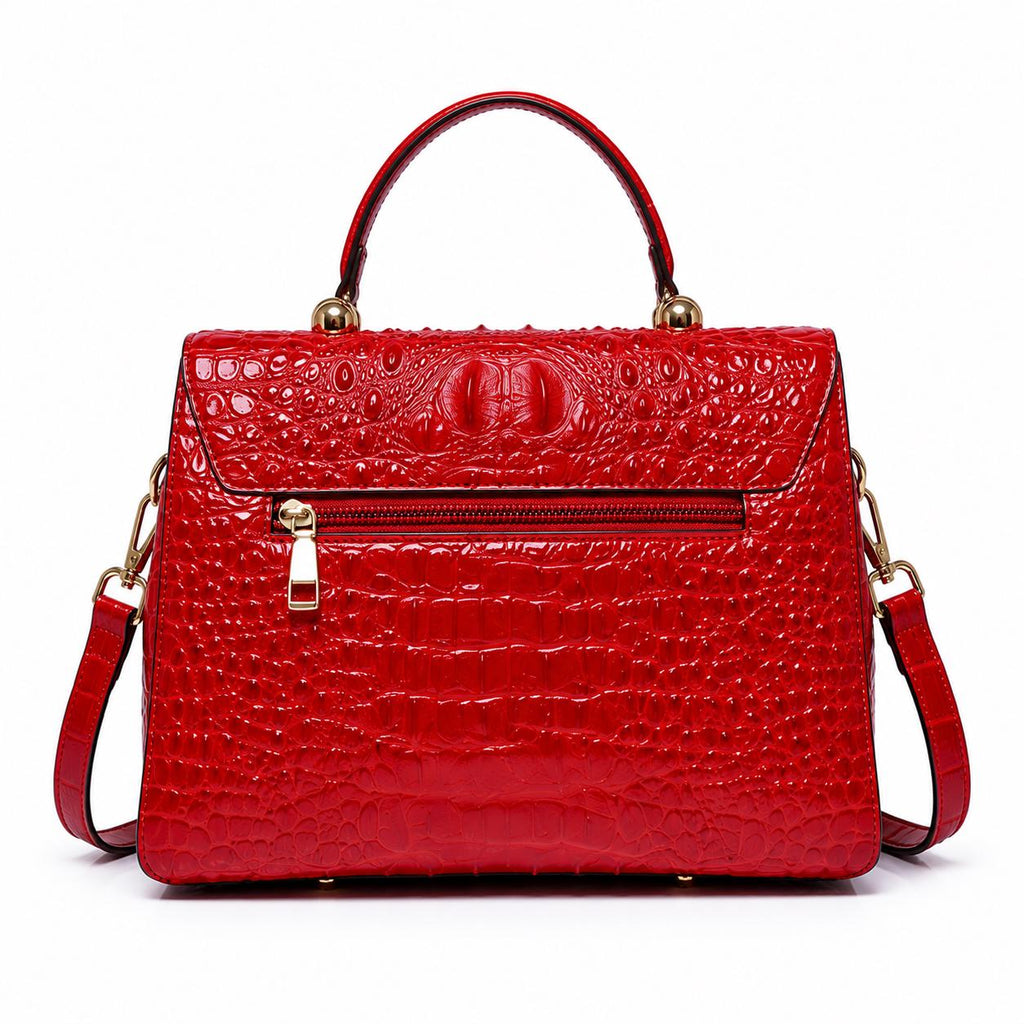 Luxury Red Crocodile Embossed Handbag for Women, Designer Style Top Handle Purse, Elegant Shoulder Crossbody Satchel Bag