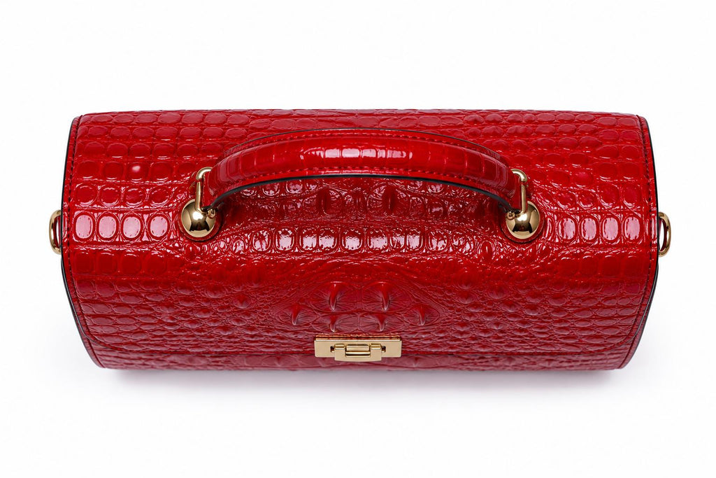 Luxury Red Crocodile Embossed Handbag for Women, Designer Style Top Handle Purse, Elegant Shoulder Crossbody Satchel Bag