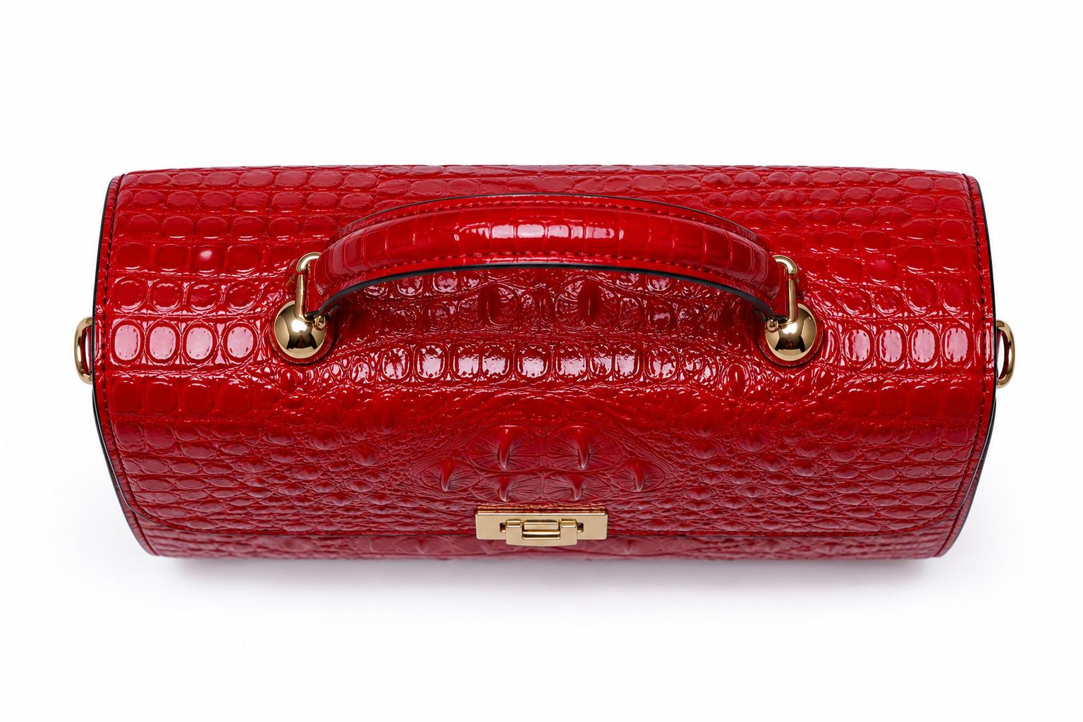 Luxury Red Crocodile Embossed Handbag for Women, Designer Style Top Handle Purse, Elegant Shoulder Crossbody Satchel Bag