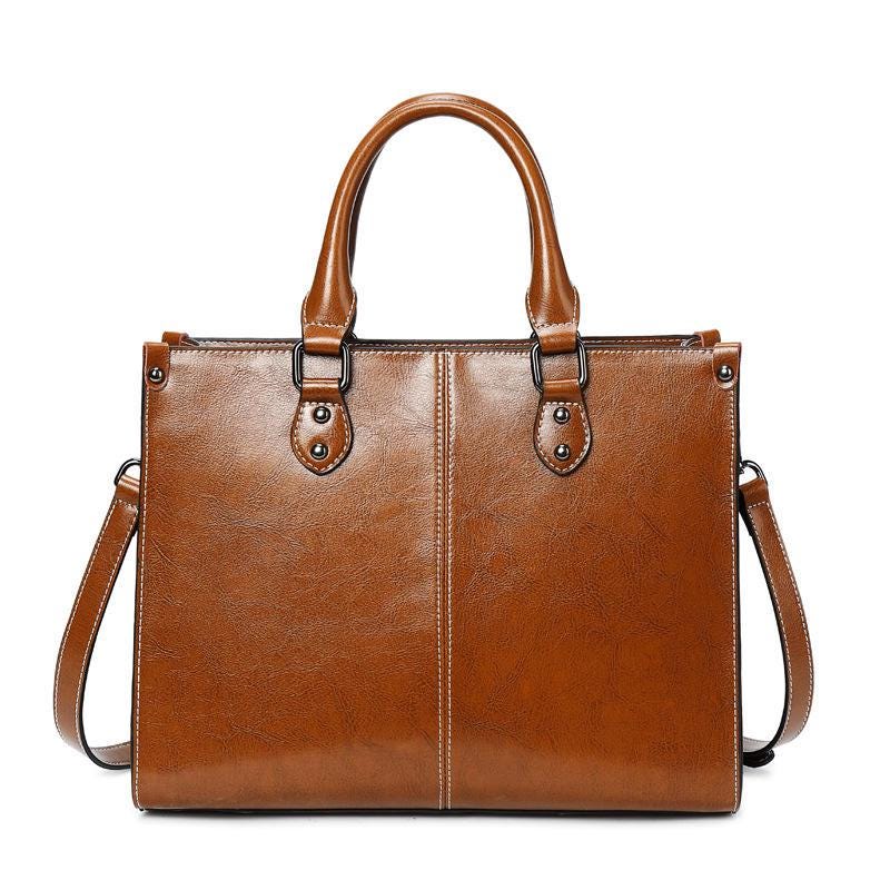 Vintage Brown Leather Tote Bag for Women, Large Shoulder Handbag, Elegant Crossbody Purse, Office Work Bag, Everyday Chic Satchel