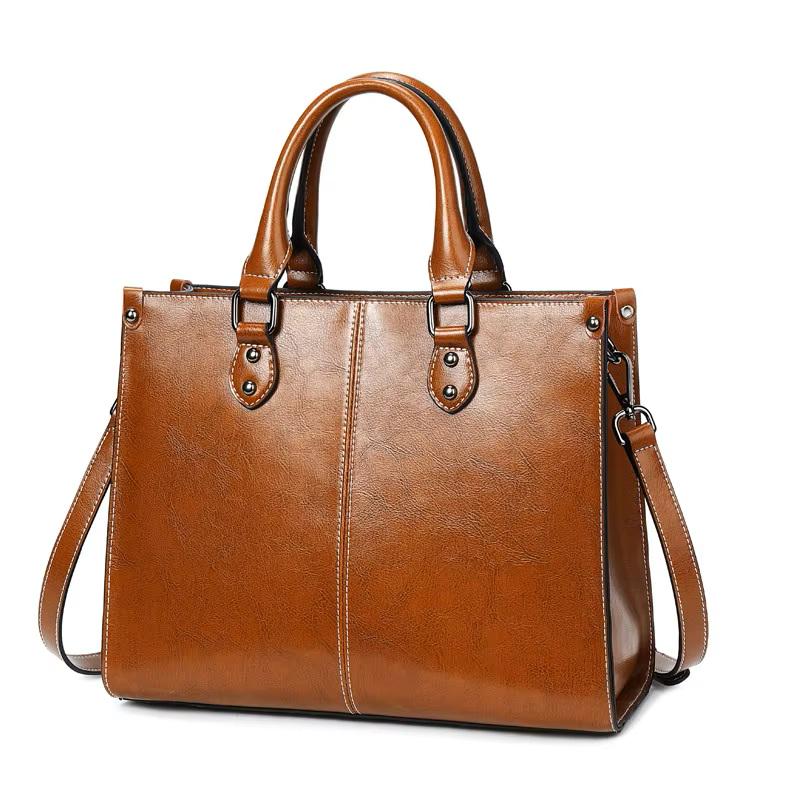 Vintage Brown Leather Tote Bag for Women, Large Shoulder Handbag, Elegant Crossbody Purse, Office Work Bag, Everyday Chic Satchel