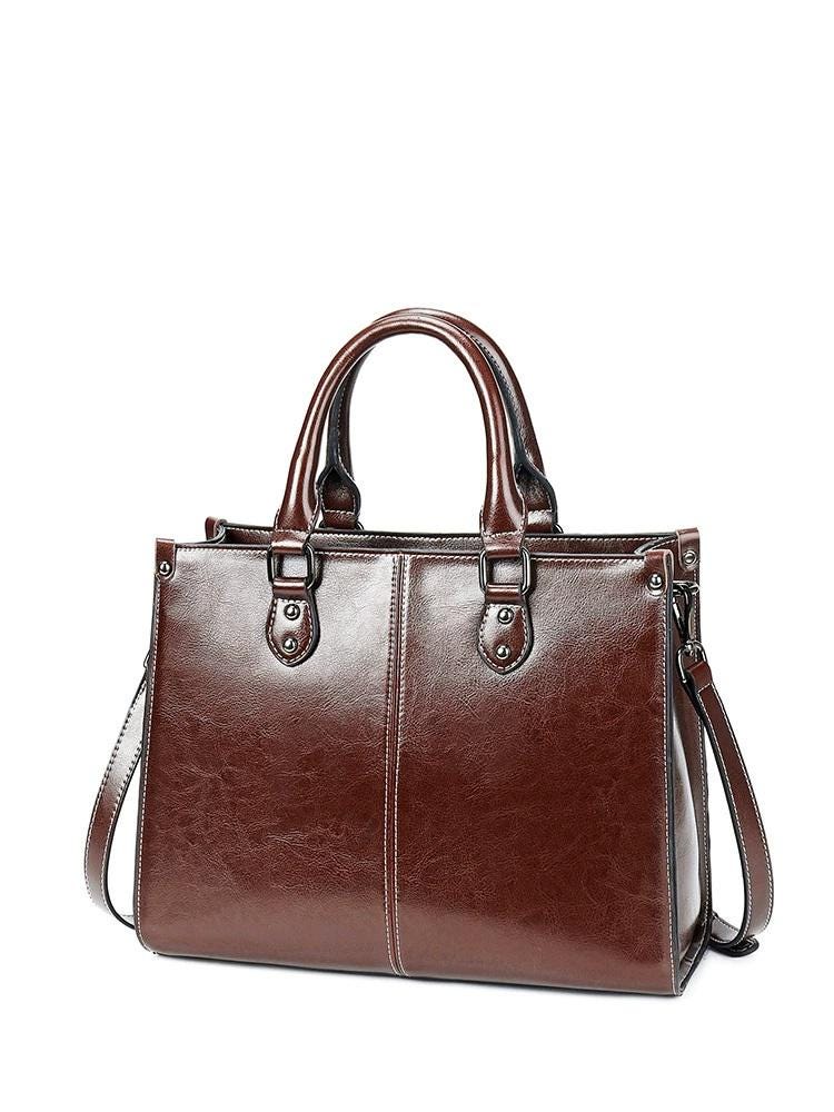 Vintage Brown Leather Tote Bag for Women, Large Shoulder Handbag, Elegant Crossbody Purse, Office Work Bag, Everyday Chic Satchel
