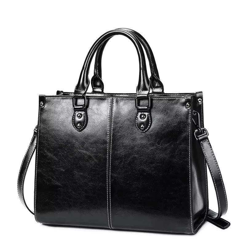 Vintage Brown Leather Tote Bag for Women, Large Shoulder Handbag, Elegant Crossbody Purse, Office Work Bag, Everyday Chic Satchel