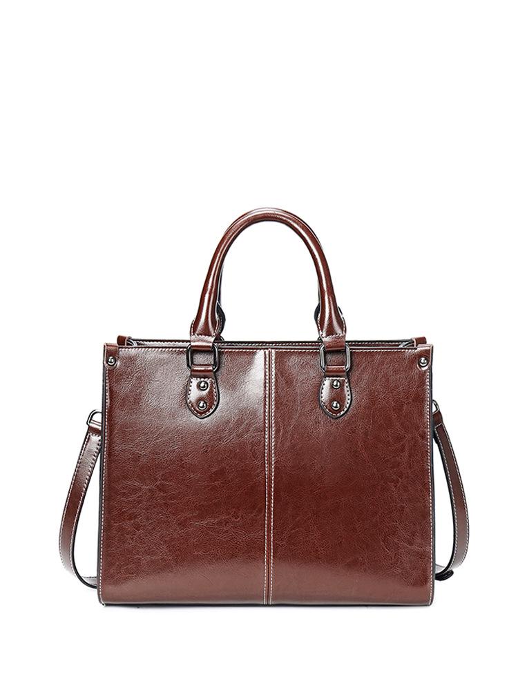 Vintage Brown Leather Tote Bag for Women, Large Shoulder Handbag, Elegant Crossbody Purse, Office Work Bag, Everyday Chic Satchel