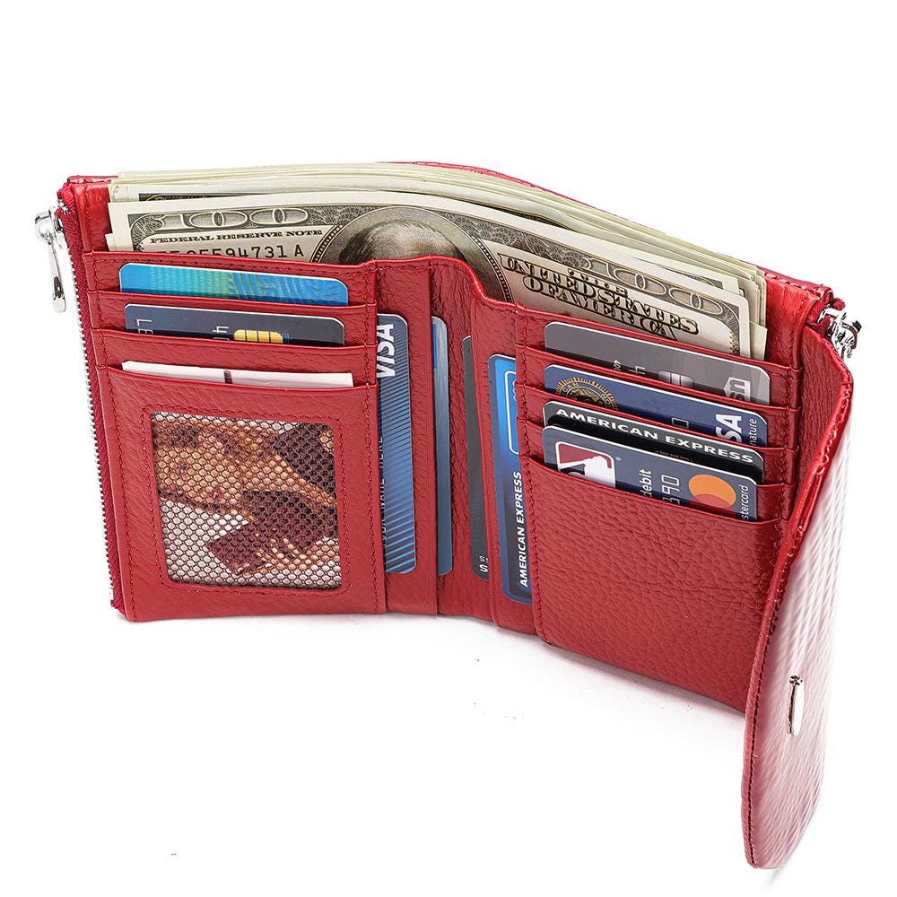 Red Crocodile Wallet for Women, Leather Zip Wallet, Luxury Clutch Purse, Elegant Long Wallet, Patent Leather Wallet, Gift for Her