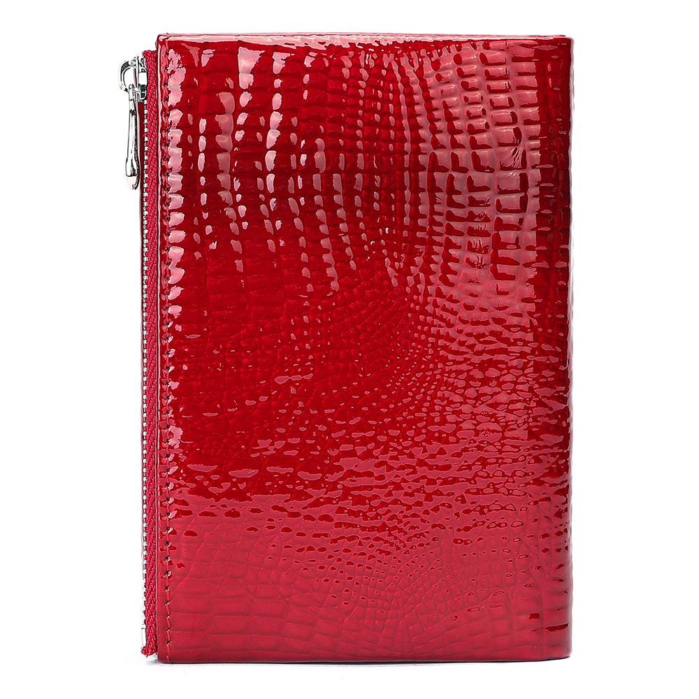 Red Crocodile Wallet for Women, Leather Zip Wallet, Luxury Clutch Purse, Elegant Long Wallet, Patent Leather Wallet, Gift for Her