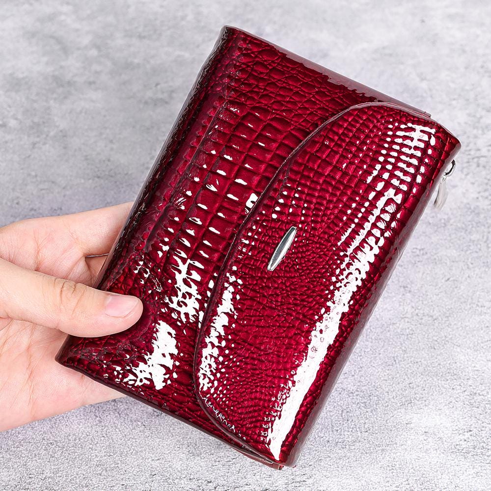 Burgundy Crocodile Wallet for Women, Patent Leather Long Wallet, Zip Clutch Purse, Multi Card Holder, Elegant Red Wallet, Gift for Her