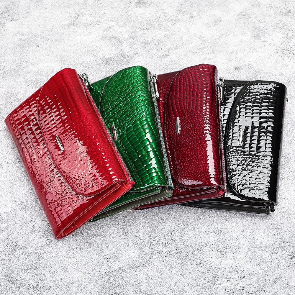 Red Crocodile Wallet for Women, Leather Zip Wallet, Luxury Clutch Purse, Elegant Long Wallet, Patent Leather Wallet, Gift for Her