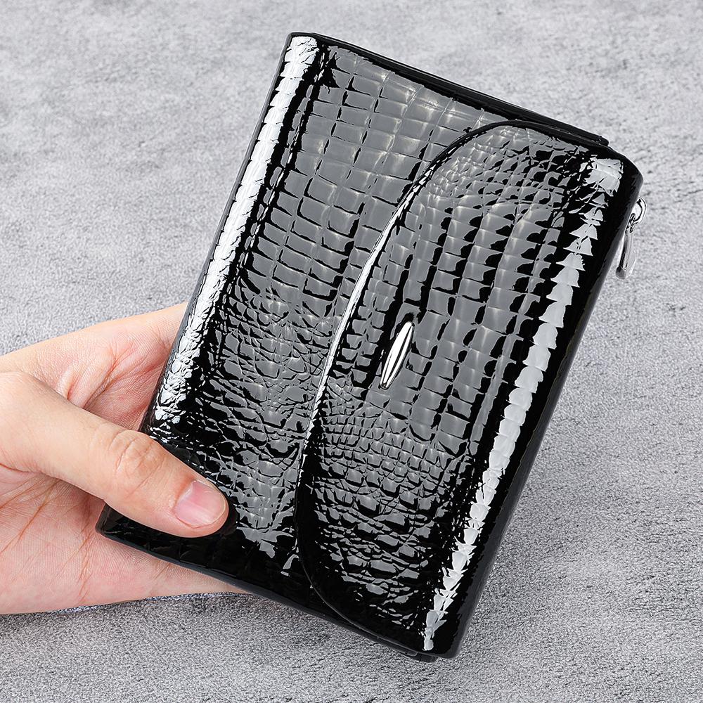 Black Crocodile Wallet for Women, Patent Leather Long Wallet, Zip Clutch Purse, Multi Card Holder, Elegant Black Wallet