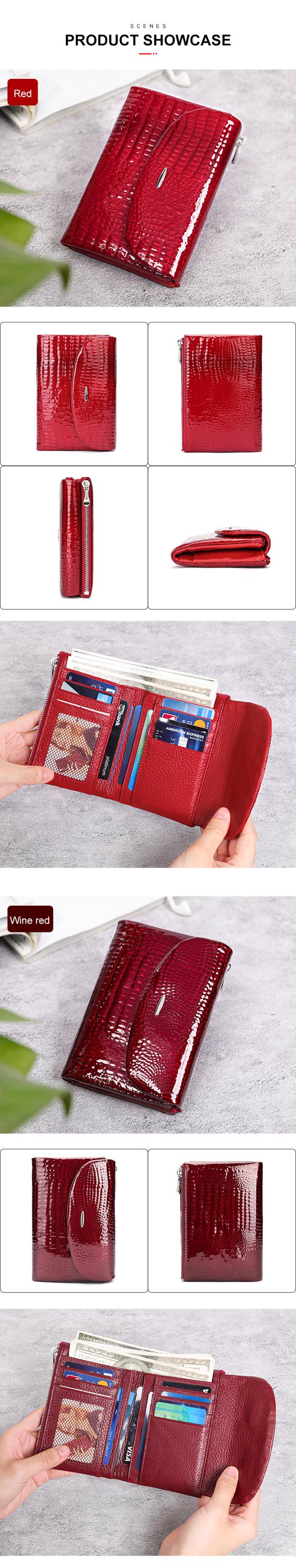 Red Crocodile Wallet for Women, Leather Zip Wallet, Luxury Clutch Purse, Elegant Long Wallet, Patent Leather Wallet, Gift for Her