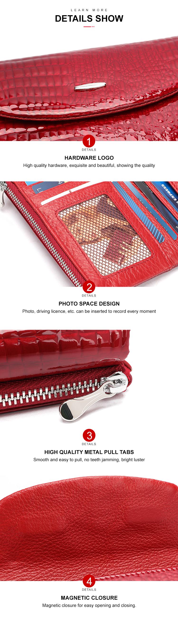 Burgundy Crocodile Wallet for Women, Patent Leather Long Wallet, Zip Clutch Purse, Multi Card Holder, Elegant Red Wallet, Gift for Her