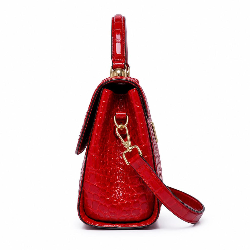Luxury Red Crocodile Embossed Handbag for Women, Designer Style Top Handle Purse, Elegant Shoulder Crossbody Satchel Bag