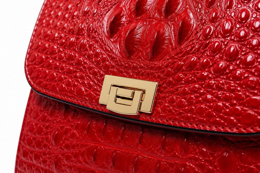 Luxury Red Crocodile Embossed Handbag for Women, Designer Style Top Handle Purse, Elegant Shoulder Crossbody Satchel Bag