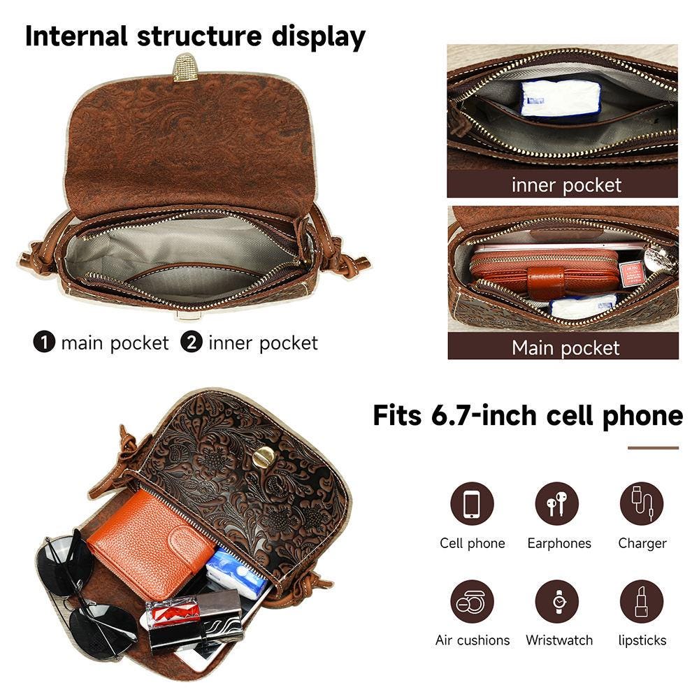 Un bolso pequeño cuero en forma de media luna destaca por su silueta curva y su estética contemporánea.