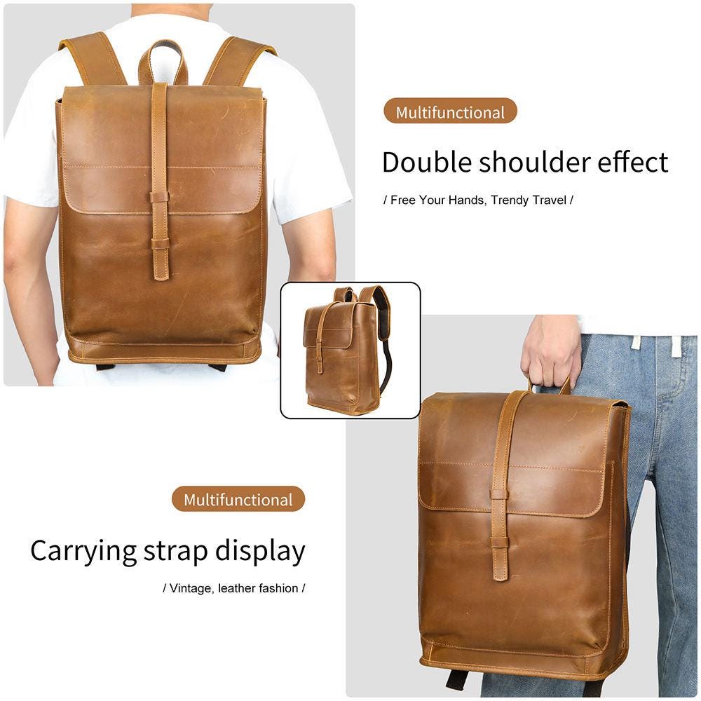 Mochila de cuero moderna — diseño minimalista, formas geométricas, estilo urbano